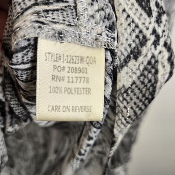 Lovestitch Snake Print Wrap Blouse LARGE Black Ivory Hi-Low Flowy Sheer Boho - Picture 5 of 7